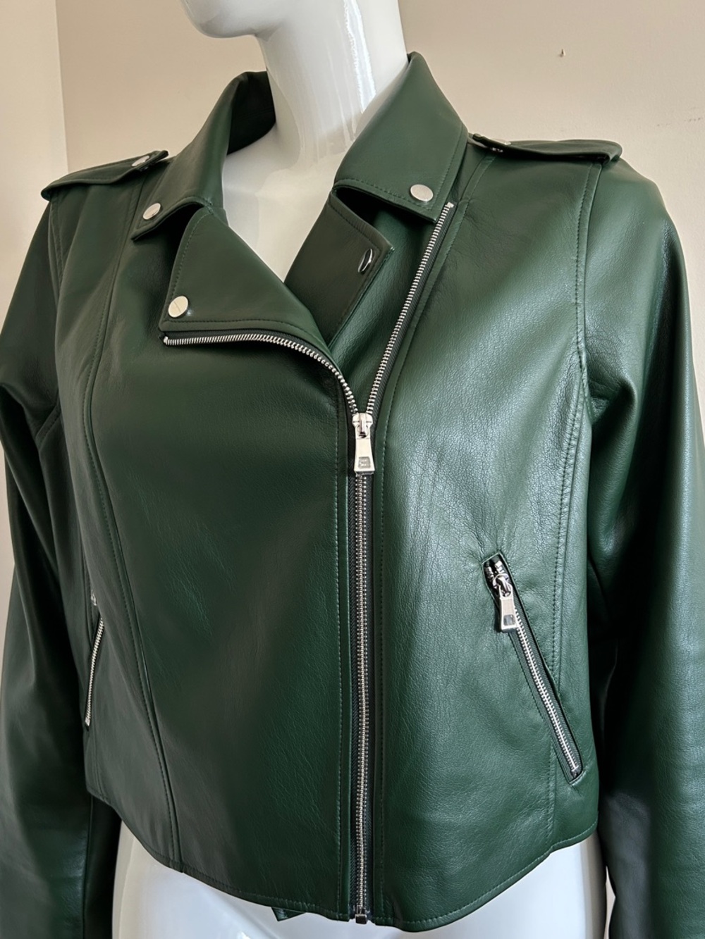 Eloquii Dark Green Cropped Faux Leather Moto Jacket, Size 3X